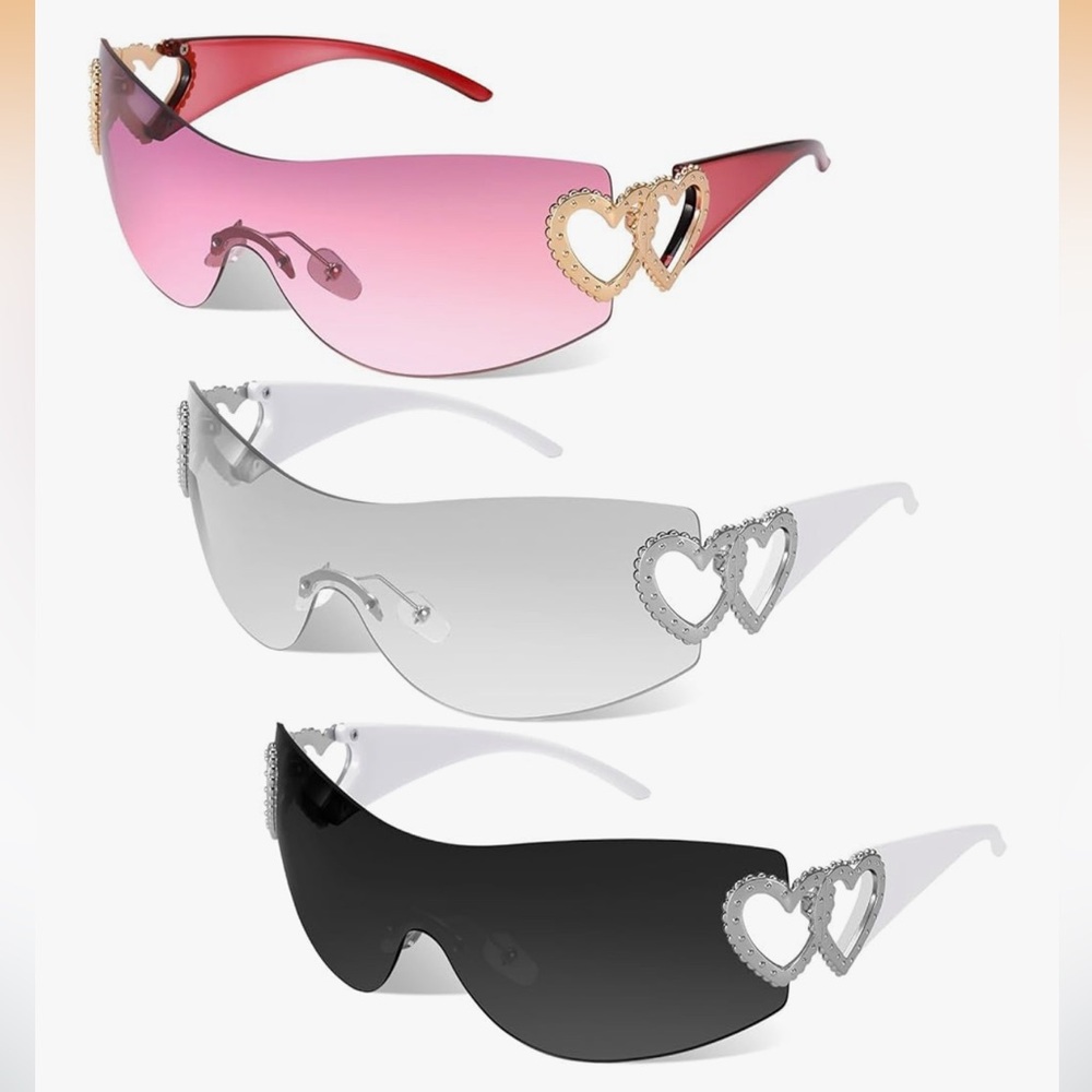 🆕 3 Pcs Y2K Rimless Sunglasses Trendy Shield Sunglasses Fashion Frameless  UV400